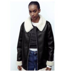 ZARA Faux Leather Shearling Lined Moto Jacket